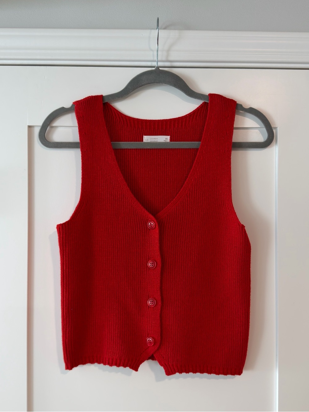 Red Button-Front Sweater Vest